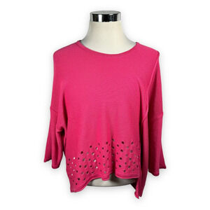 Transparente Black Label Sweater Womens XL Pink 3/4 Sleeve Distressed Pullover